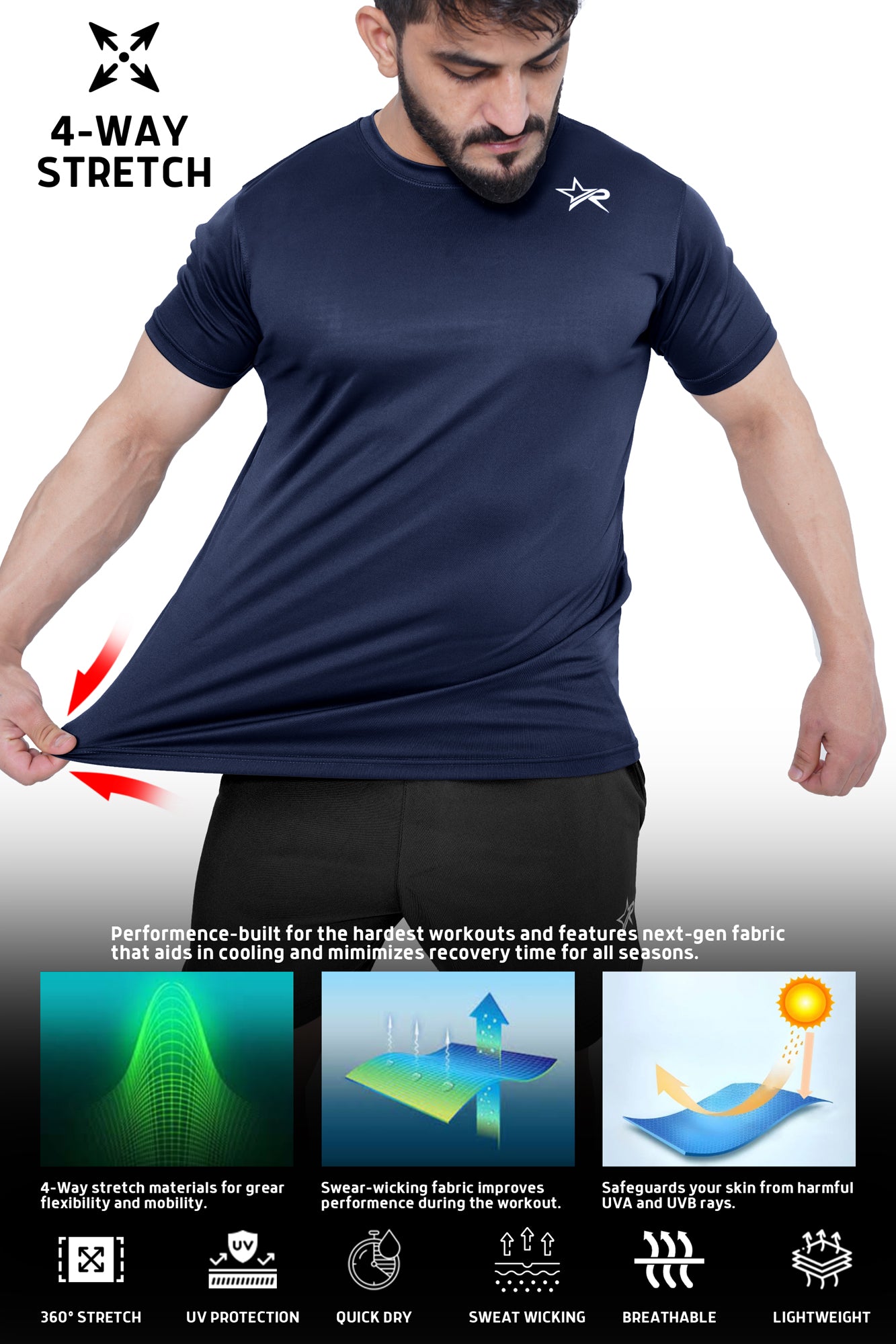 Men Sports T-Shirt - Navy Blue