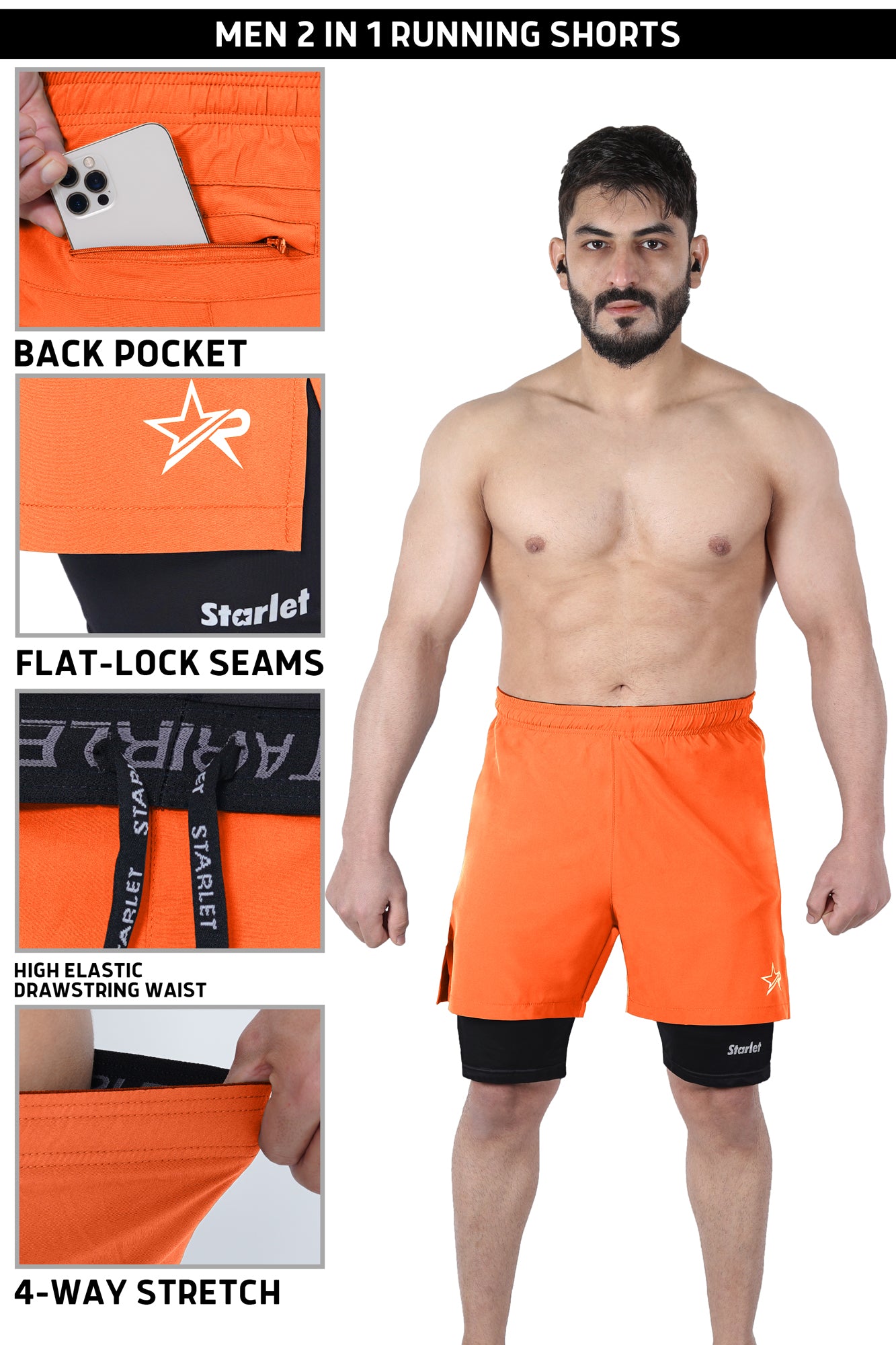 Men Training Shorts - Orange/Black