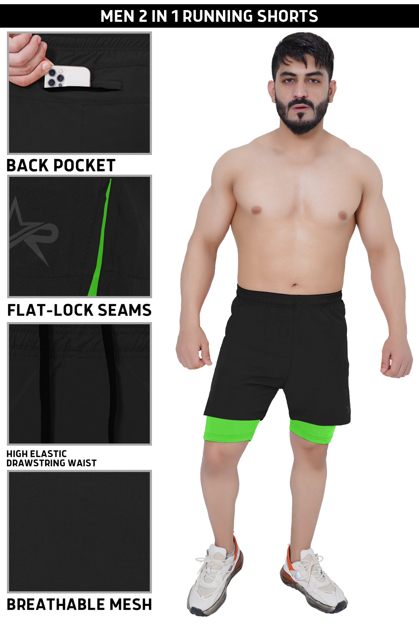 Men 2 in 1 Running shorts