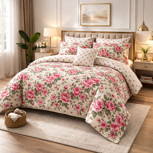 Organic Cotton Comforter Set King – Blush Garden Floral