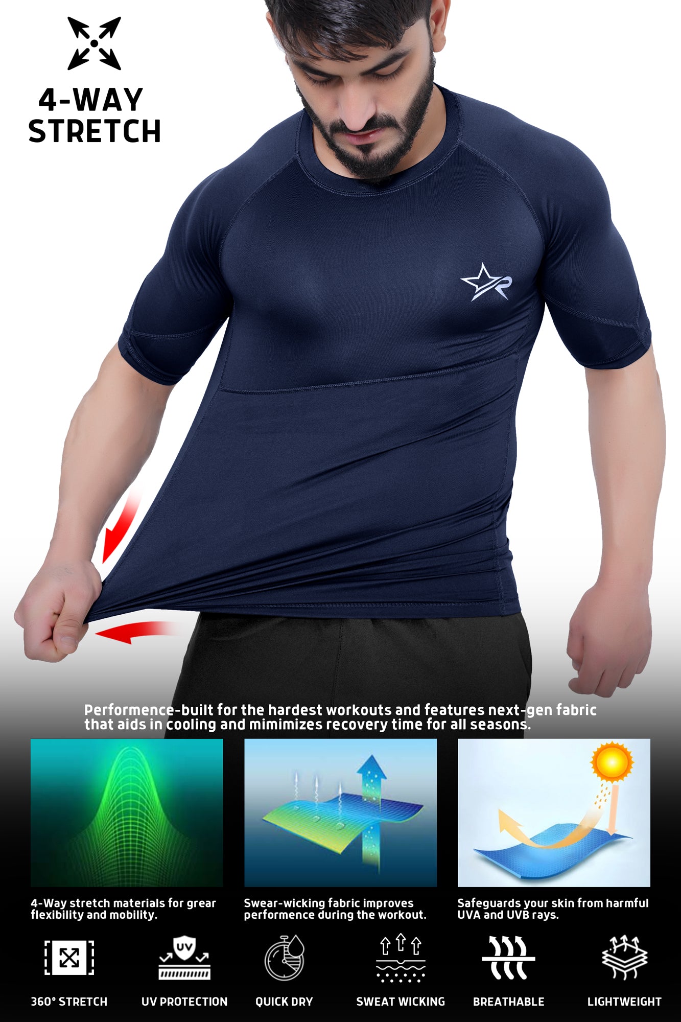 Men Compression Shirt Navy Blue