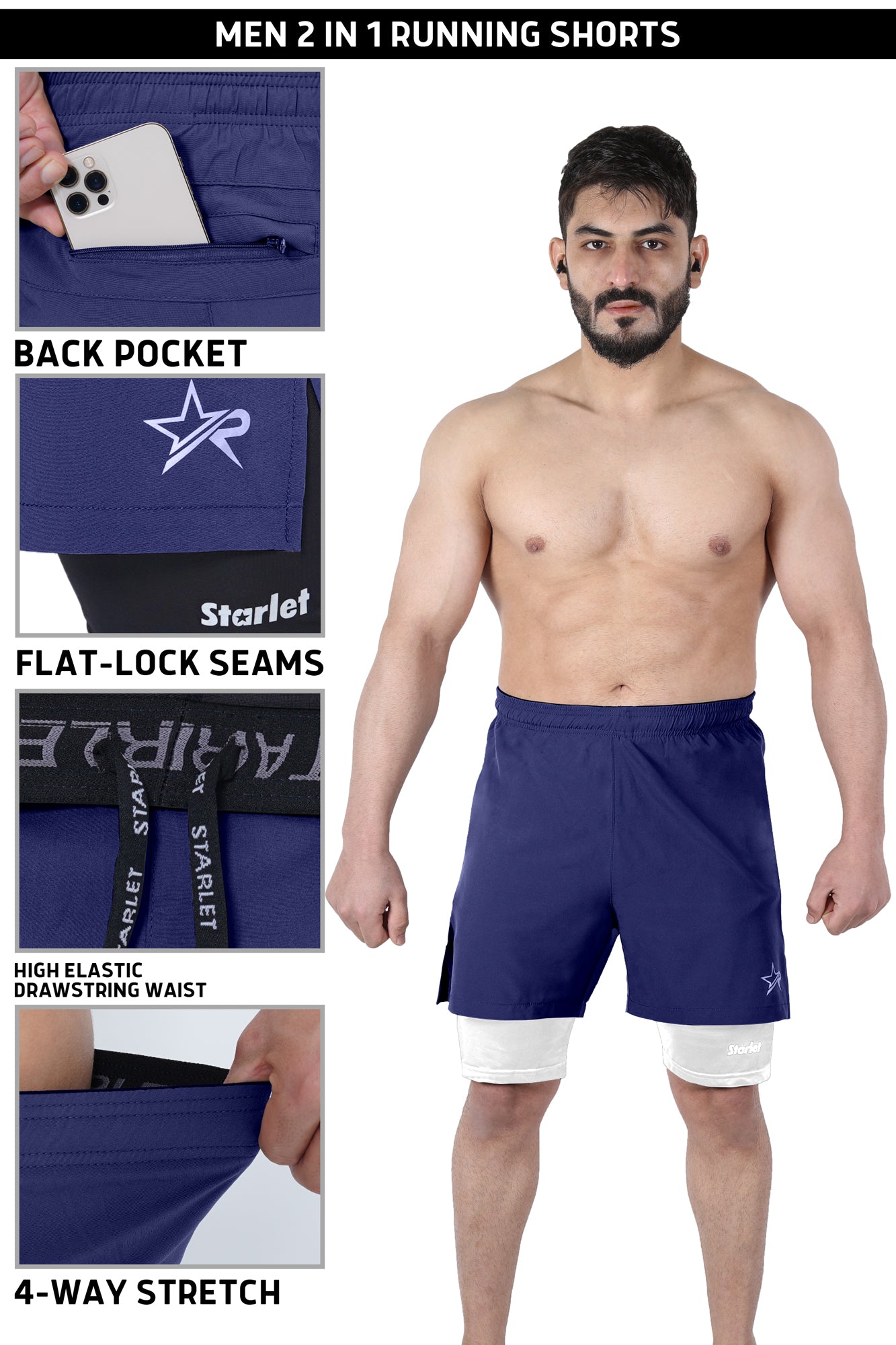 Men Training Shorts - Navy/White
