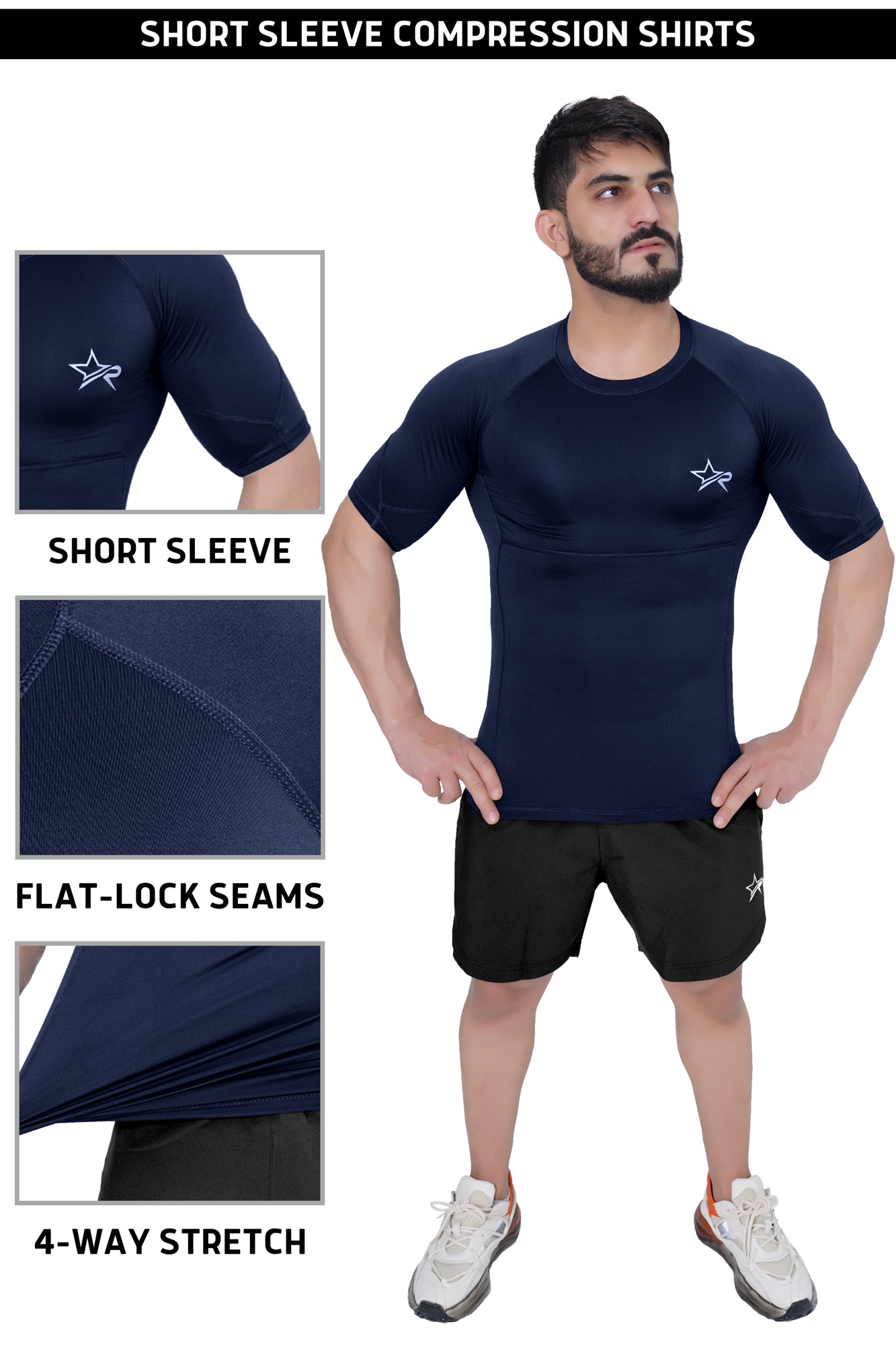 Men Compression Shirt Navy Blue