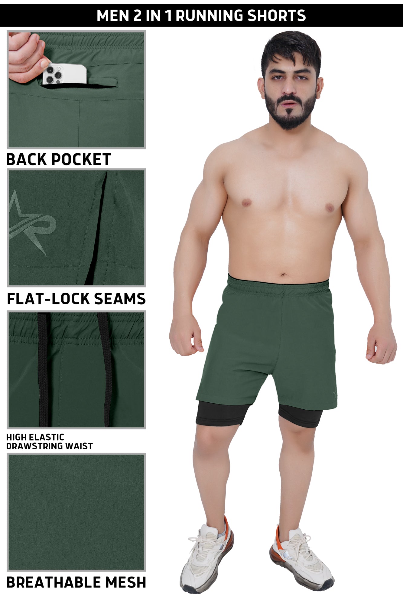 Men 2 in 1 Running shorts