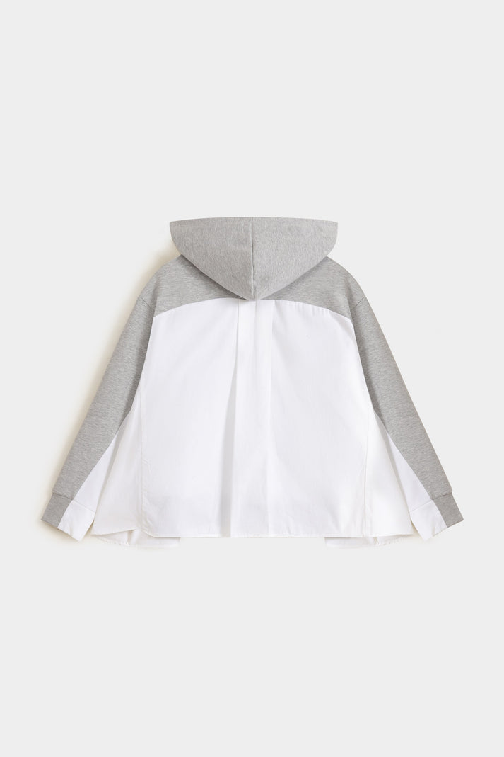 Hoodie with woven fabric