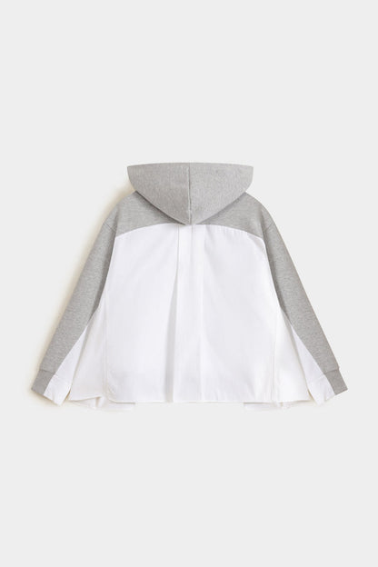Hoodie with woven fabric