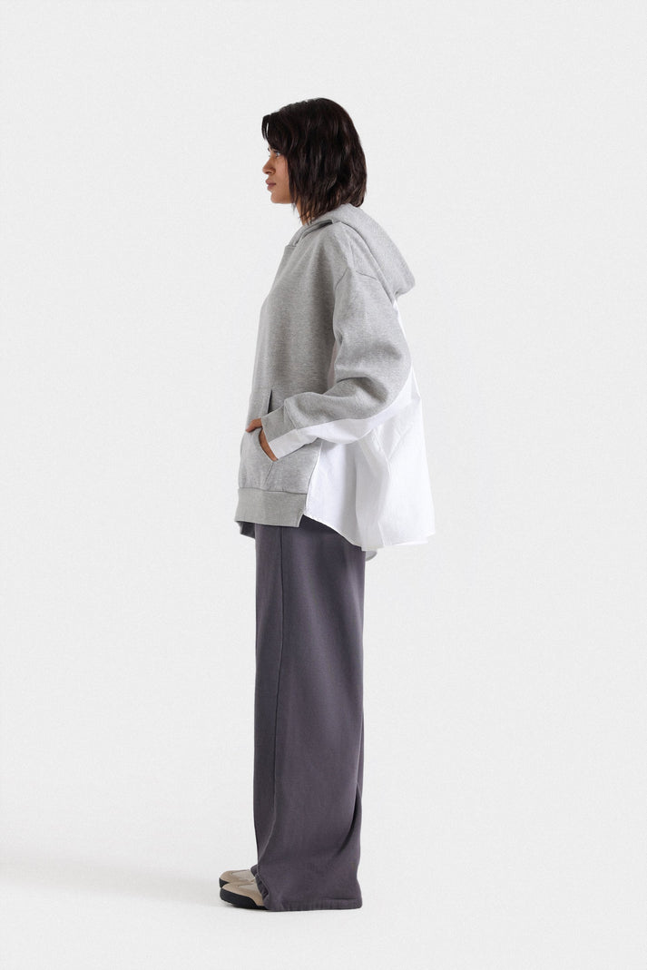 Hoodie with woven fabric