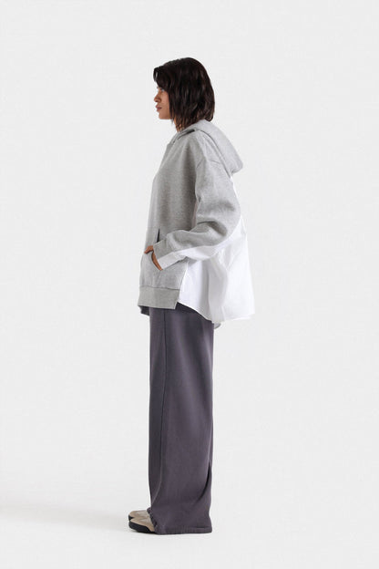 Hoodie with woven fabric
