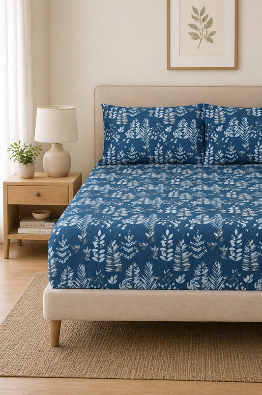 Leaf imprint 100% cotton fitted sheet set – soft, breathable premium bedding