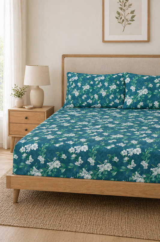 Morning bloom organic feel fitted sheet set – soft floral premium bedding